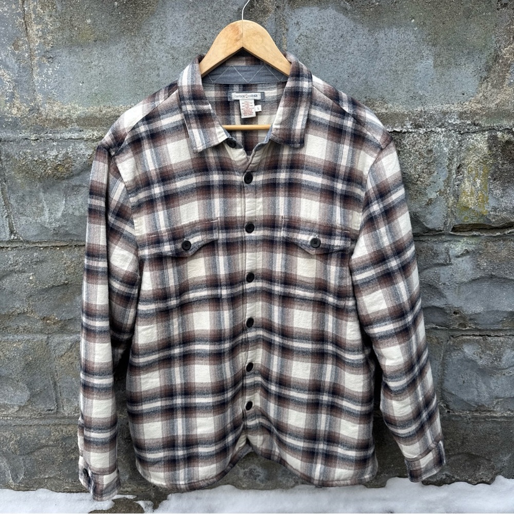 CARBON2COBALT Sherpa Lined Flannel Shacket Mens Large Plaid Shirt Jacket Pockets